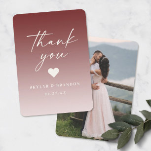 Cartão De Agradecimento Casamento Ombre Cinnamon Vermelho & Rosa Pálido em