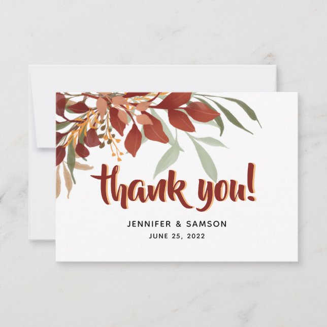 Cartão De Agradecimento Casamento outono Boêmiano Rustic Watercolor (Frente)