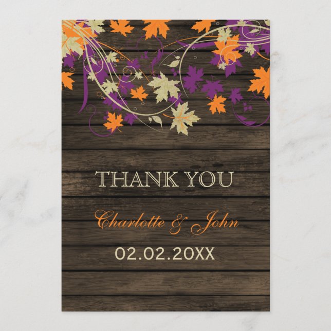 Cartão De Agradecimento Casamento outono de ameixa de madeira russa Obriga (Frente)