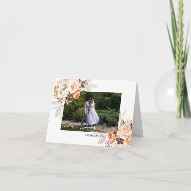 Cartão De Agradecimento Casamento outono Floral Boho de Foto Terracotta (Frente)