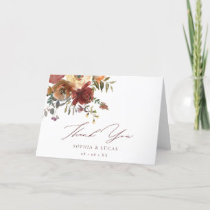 Cartão De Agradecimento Casamento outono Floral Rust Burgundy