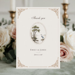 Cartão De Agradecimento Casamento Oval Romântico Francês Garça Quadro