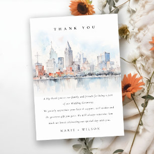 Cartão De Agradecimento Casamento Paisagem Aquarela Detroit Michigan