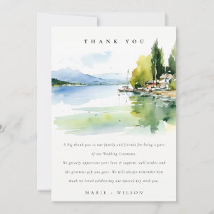 Cartão De Agradecimento Casamento Paisagem Aquarela do Lago de Genebra Suí