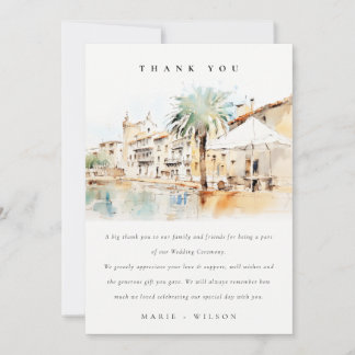 Cartão De Agradecimento Casamento Paisagem Aquarela em Maiorca Espanha