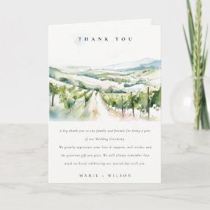 Cartão De Agradecimento Casamento Paisagem Vinícola Aquarela Pastel Suave