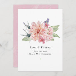 Cartão De Agradecimento Casamento Pastel Blush Dahlia Rosa
