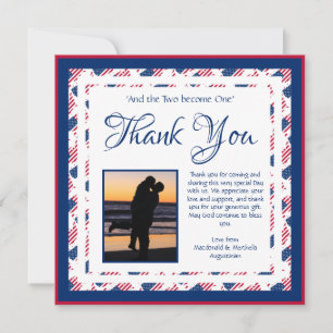 Cartão De Agradecimento Casamento Patriótico Quadrado Personalizado da AM