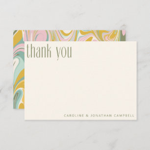 Cartão De Agradecimento Casamento Personalizado Abstrato Marble Pastel Ver