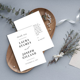 Cartão De Agradecimento Casamento Personalizado Clássico Preto e Branco