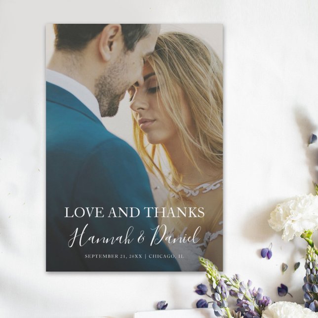 Cartão De Agradecimento Casamento Personalizado com Cheio de Script Branco (Criador carregado)