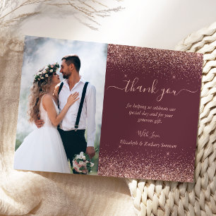 Cartão De Agradecimento Casamento Personalizado com Foto em Glitter Rosa O