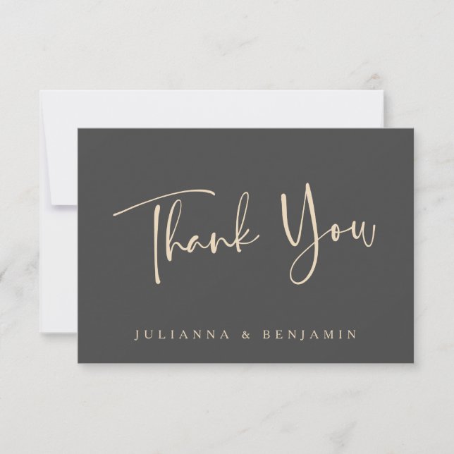 Cartão De Agradecimento Casamento Personalizado com Letra Preta Minimalist (Frente)