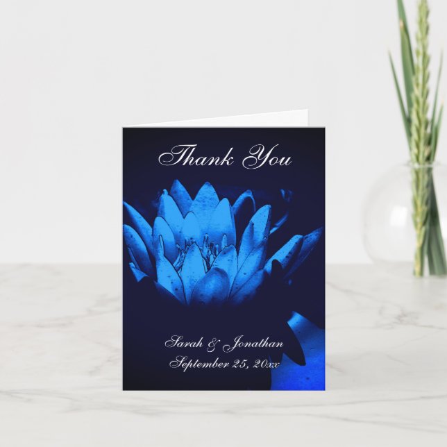 Cartão De Agradecimento Casamento Personalizado da Flor Azul Lotus Lily (Frente)