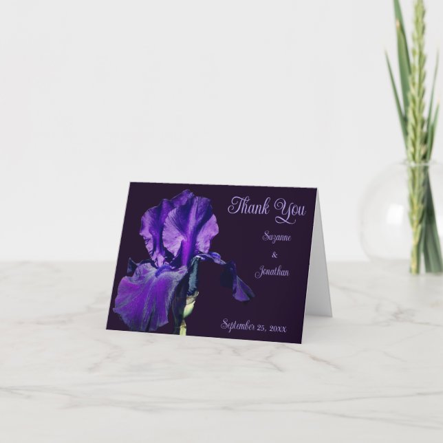 Cartão De Agradecimento Casamento Personalizado Da Flor Roxo Iris (Frente)