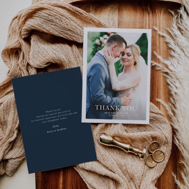 Cartão De Agradecimento casamento personalizado da fronteira branca modern (Criador carregado)