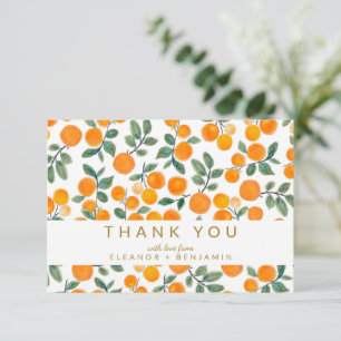 Cartão De Agradecimento Casamento Personalizado de Citrus Laranja Aquarela