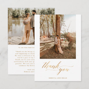 Cartão De Agradecimento Casamento Personalizado de Fotografia Gold Foil 2