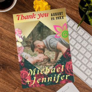 Cartão De Agradecimento Casamento Personalizado De Fotografias Floral Mini
