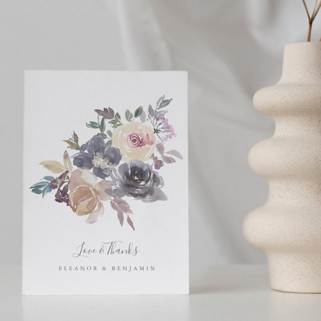 Cartão De Agradecimento Casamento Personalizado De Mola Floral Dusty Purpl (Criador carregado)