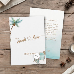 Cartão De Agradecimento Casamento Personalizado De Praia Simples Elegante