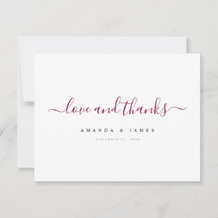 Cartão De Agradecimento Casamento Personalizado De Script Burgundy Elegant