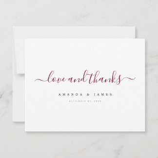Cartão De Agradecimento Casamento Personalizado De Script Burgundy Elegant