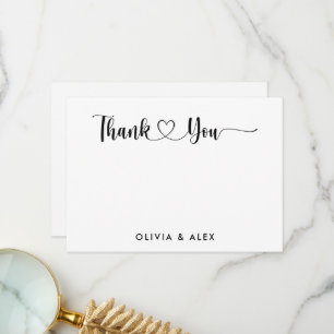 Cartão De Agradecimento Casamento Personalizado de Script Preto do Coração