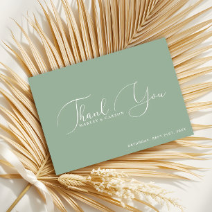 Cartão De Agradecimento Casamento Personalizado De Script Verde De Sage Mi