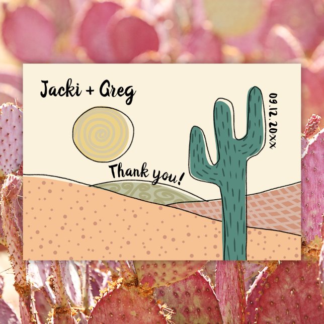 Cartão De Agradecimento Casamento Personalizado Do Deserto De Boho Cactus (Criador carregado)