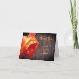 Cartão De Agradecimento Casamento Personalizado do Rosa Laranja Barnwood