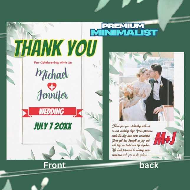 Cartão De Agradecimento Casamento Personalizado Elegante Greenery Minimali (Criador carregado)