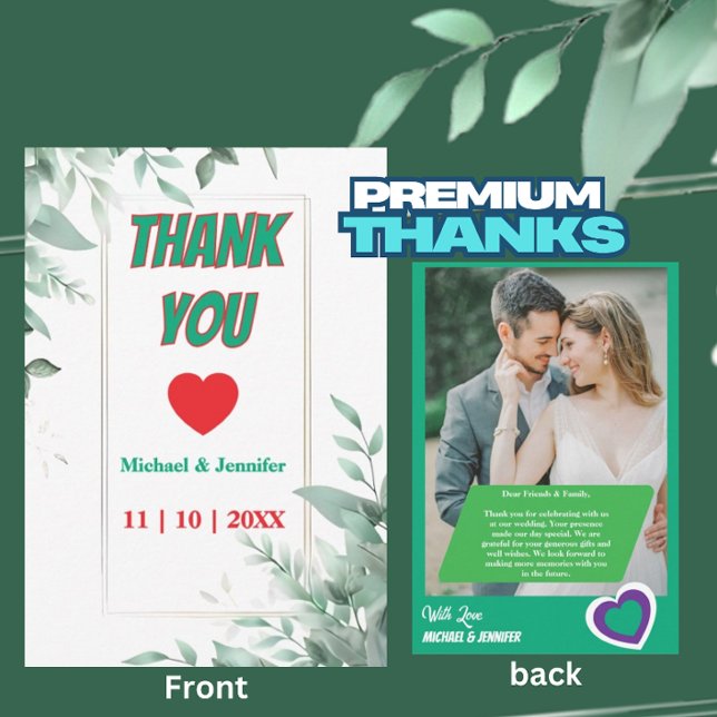 Cartão De Agradecimento Casamento Personalizado Elegante Greenery Minimali (Criador carregado)