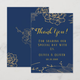 Cartão De Agradecimento Casamento Personalizado Floral Azul E Dourado Do m