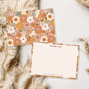 Cartão De Agradecimento Casamento Personalizado Floral Terracota Boho Retr
