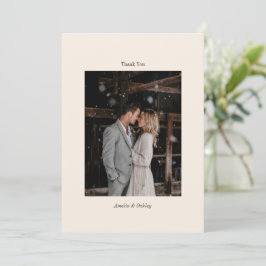 Cartão De Agradecimento Casamento Personalizado Foto Marrom Marfim Minimal