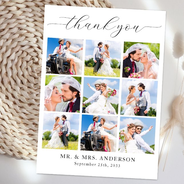 Cartão De Agradecimento Casamento Personalizado Multifoto Simples Moderno (Criador carregado)