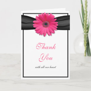 Cartão De Agradecimento Casamento Pink Daisy Black Ribbon Obrigado