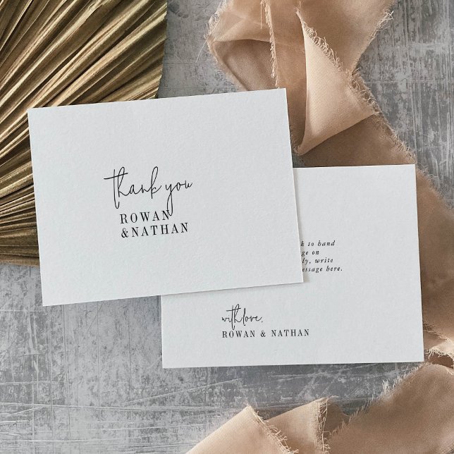 Cartão De Agradecimento Casamento Plana Branco e Preto Chic Moderno (Criador carregado)