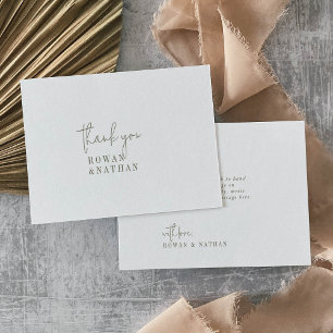 Cartão De Agradecimento Casamento Plana Branco e Verde-Chic Moderno