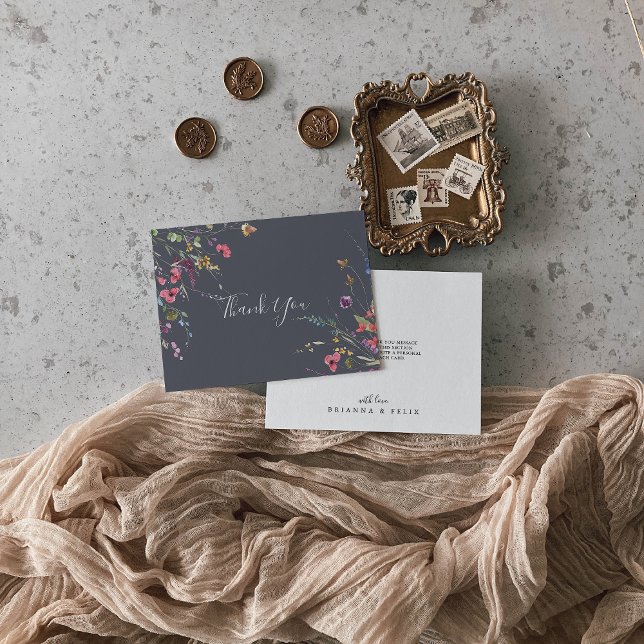 Cartão De Agradecimento Casamento Plana Clássico Azul Selvagem Selvagem (Criador carregado)