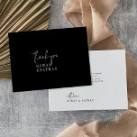 Cartão De Agradecimento Casamento Plana Preto Escuro Moderno<br><div class="desc">Este moderno cartões de agradecimentos de casamento preto negro e escuro é perfeito para um casamento simples. O design boho mínimo apresenta uma tipografia rústica única e na moda boêmica em preto escuro sofisticado e temperado. Personalize a parte traseira do cartão com seus nomes e uma mensagem de obrigado. Como...</div>