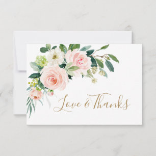 Cartão De Agradecimento Casamento Por Aquarela De Flores Rosa Esbranquiça