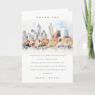 Cartão De Agradecimento Casamento por Aquarela de Skyline do Elegante Denv