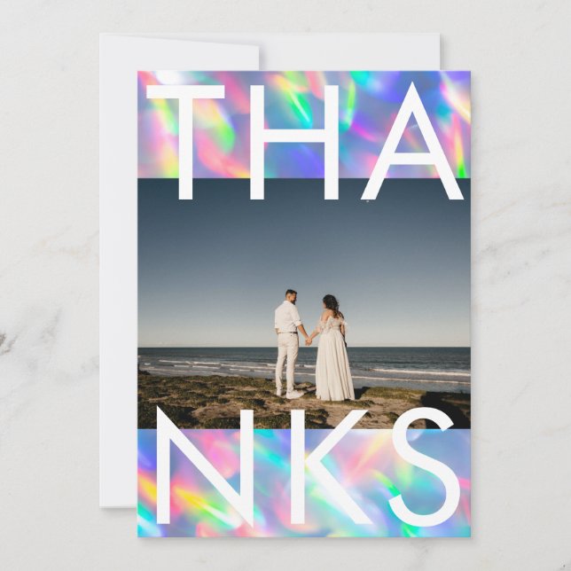 Cartão De Agradecimento Casamento por Monograma Ultra Moderno Iridescente (Frente)