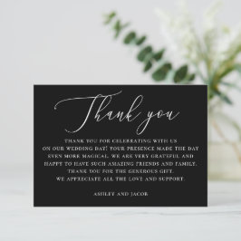 Cartão De Agradecimento Casamento Preto Clássico | Tipografia Delicada For