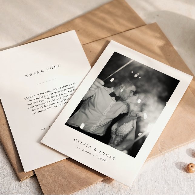 Cartão De Agradecimento Casamento preto e branco clássico de legância (Criador carregado)