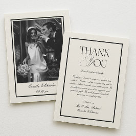 Cartão De Agradecimento Casamento Preto e Branco Old Money