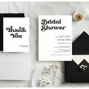 Cartão De Agradecimento Casamento preto e branco retrô elegante
