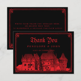 Cartão De Agradecimento Casamento Preto Vermelho Castelo Vampiro Gótico